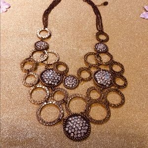 Statement necklace bronze tone/ rhinestones